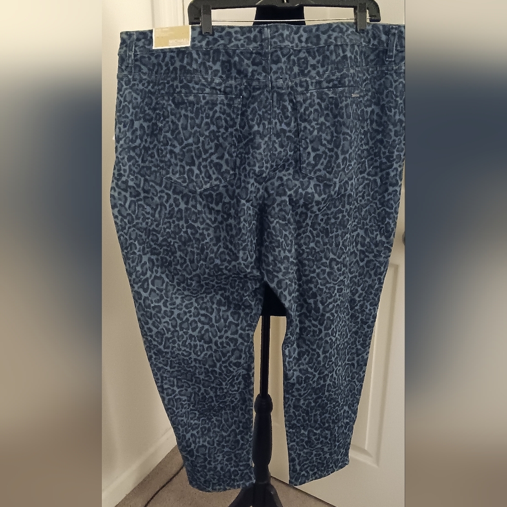Michael Kors Selma High Rise Straight Skinny Leopard Print Blue Jeans NWT - Picture 2 of 9